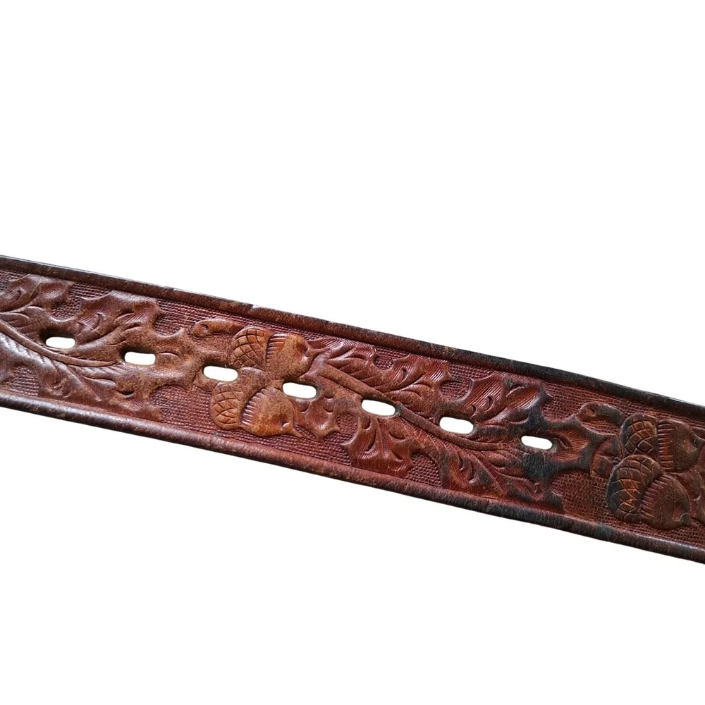 Heritage Buckles Solid Brass Vintage Tooled Leather Belt Pheasant Game Bird